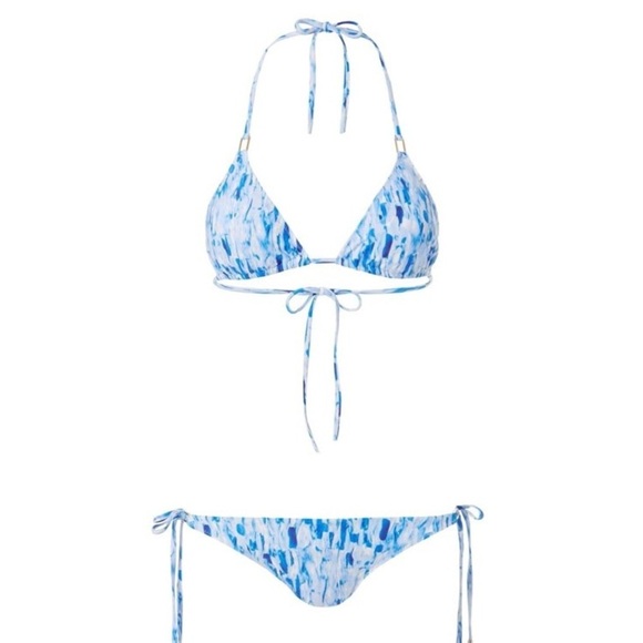 Melissa Odabash Other - Melissa Odabash Cancun Waterfall Halterneck Bikini Set – Blue Tropical,